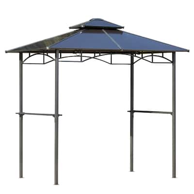 Brown BBQ Grill Tent with Aluminum and Steel Frame UV and Rain-Resistant Polycarbonate Double Roof and Side Shelves
