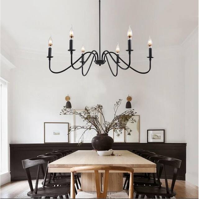 28 in. 6-Light Modern Farmhouse Chandelier Hanging Pendant Lighting - Modern Black