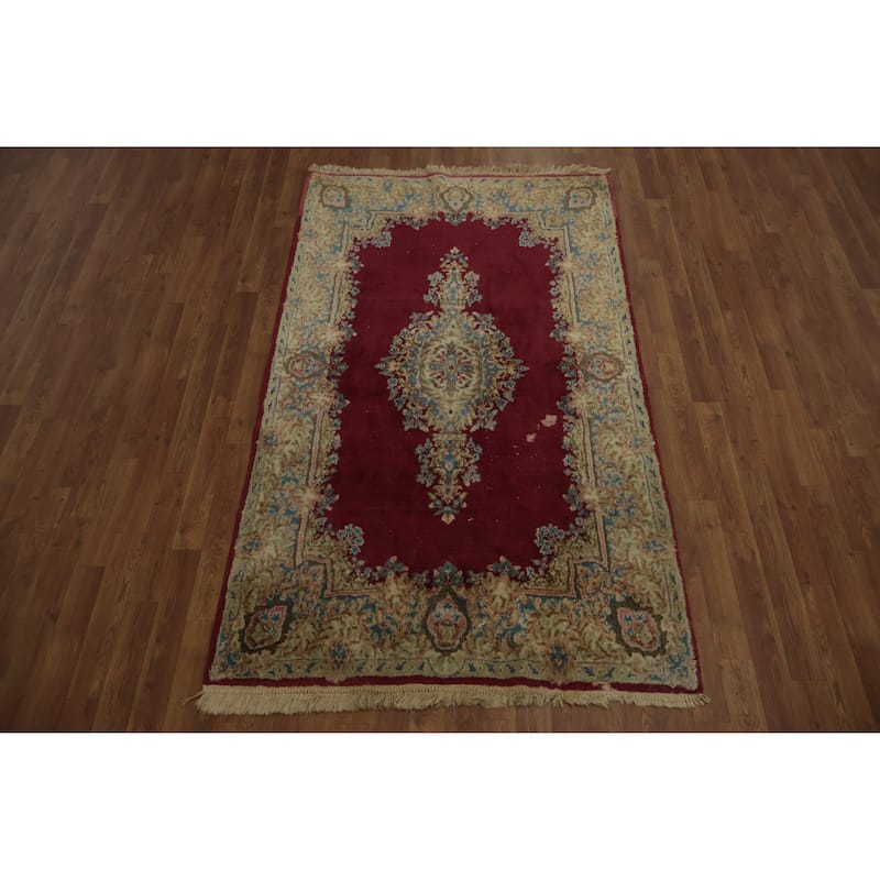 Hand Knotted Oriental 100% Wool Carpet Traditional Floral Red Kerman Area Rug - 6' 8'' X 4' 0''