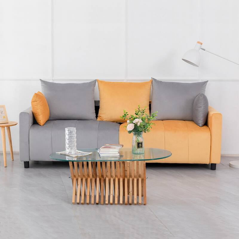 2-Seater Light Grey & Yellow Sectional Sofa, 82" Contemporary Design, Easy Assembly - Multi-Color