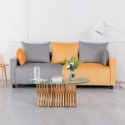 2-Seater Light Grey & Yellow Sectional Sofa, 82" Contemporary Design, Easy Assembly