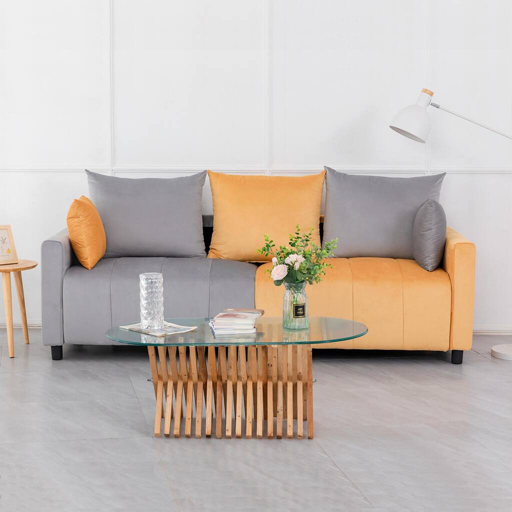 2-Seater Light Grey & Yellow Sectional Sofa, 82" Contemporary Design, Easy Assembly
