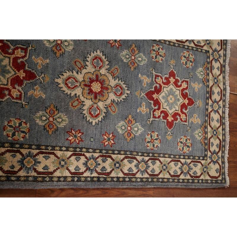 Geometric Kazak Runner Rug Hand-Knotted Floral Wool Carpet - 2'2" x 5'9"
