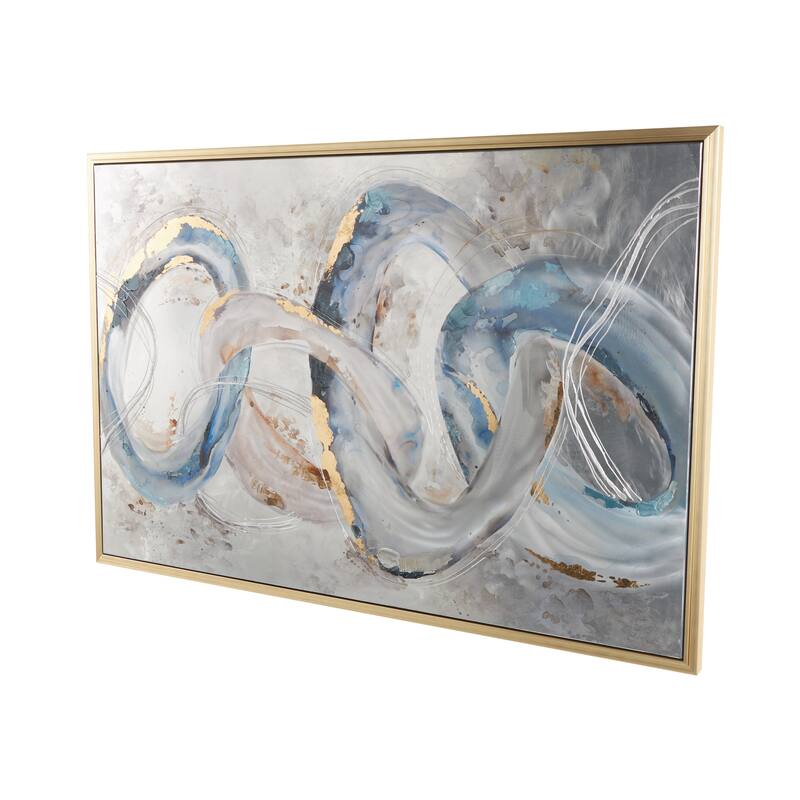 Gray Canvas Interlocked Rings Abstract Living Room Framed Wall Art with Gold and Blue Accents
