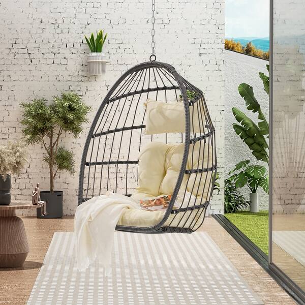Outdoor Garden Rattan Egg Swing Chair Hanging Chair Wood Bed Bath & Beyond 38369120