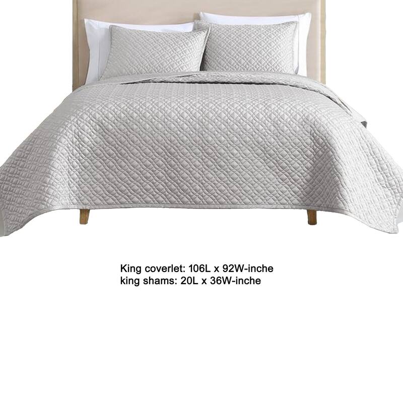 Keo 3pc King Coverlet Set, Reversible, Shams, Silver Silky Fabric
