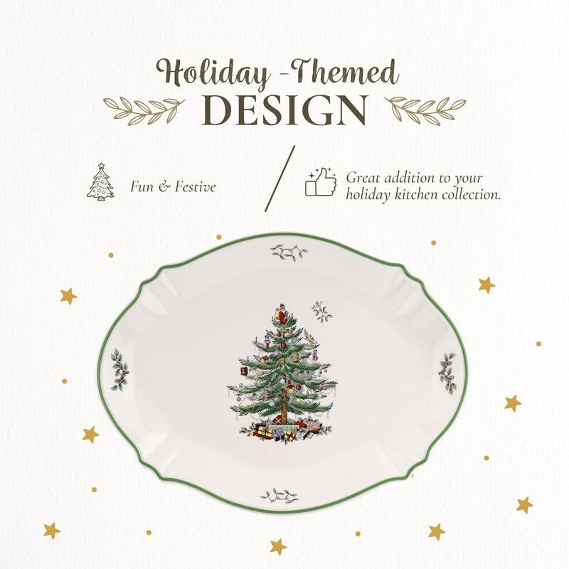 Spode Christmas Tree Oval Platter - 17" L x 14" W