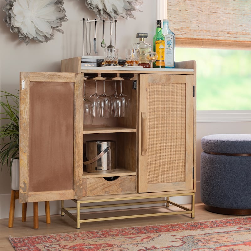 Spence Wooden Bar Cabinet with Marble Top