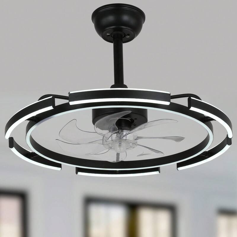 Cusp Barn 24-Inch Dimmable LED 6-DIY Shape Smart Ceiling Fan With Light, 6-Speed Reversible Ceiling Fan Light With Remote - Black