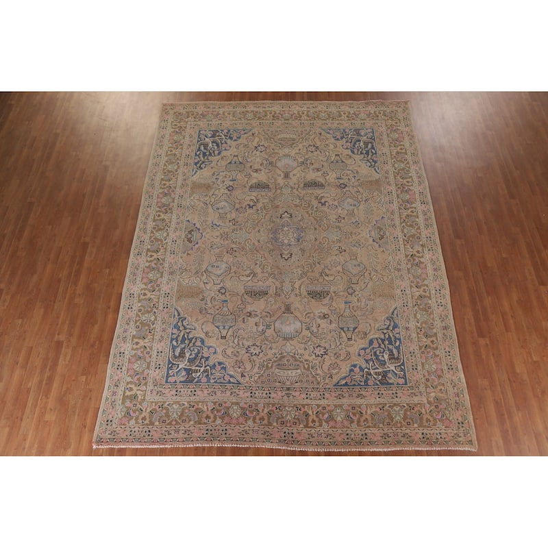 Hand Knotted Oriental 100% Wool Carpet Traditional Floral Peach Kashmar Area Rug - 12' 7'' X 9' 6''