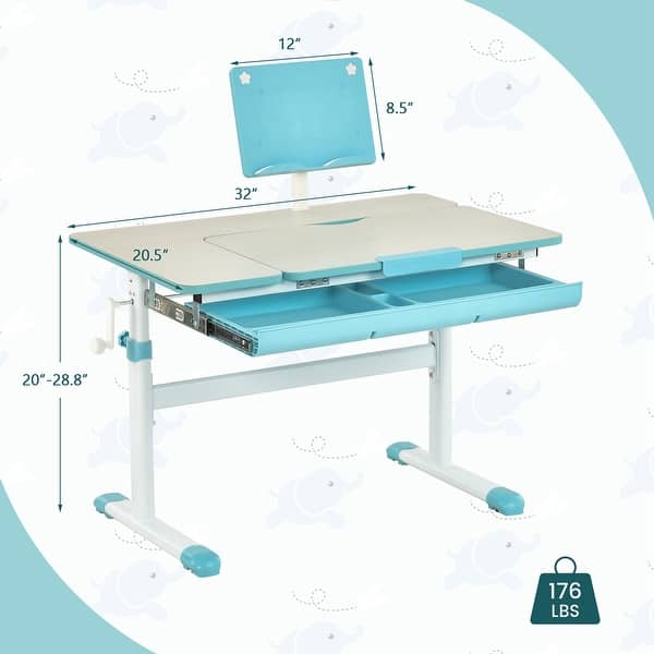 dimension image slide 0 of 2, Costway Height-Adjustable Kids Desk Children Study Table with Tilt - See Details