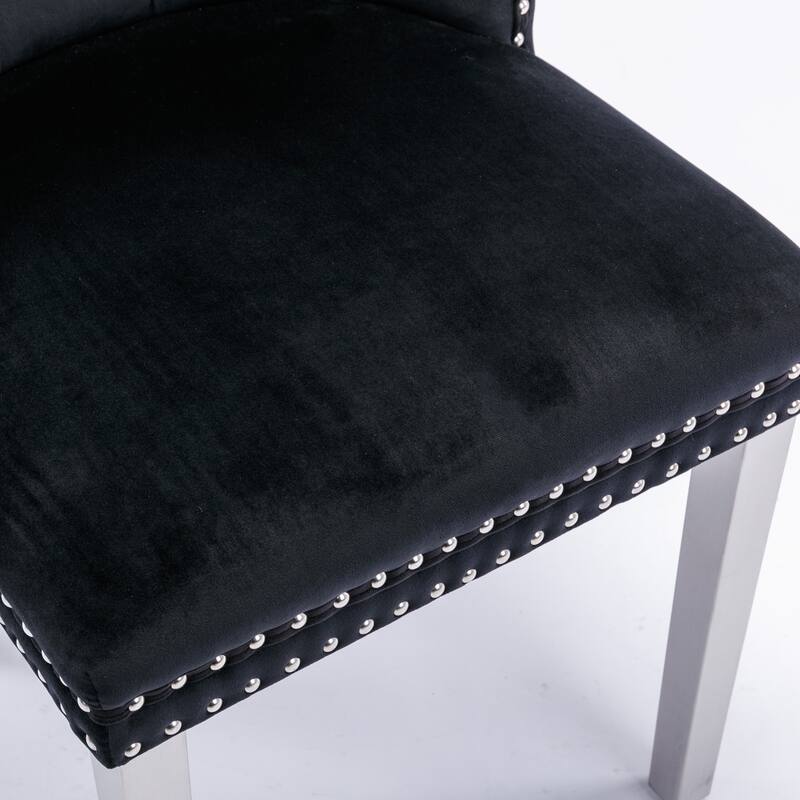 Velvet Fabric Dining Chairs Set of 2, Tufted Upholstered Dining Room Chair with Nailhead Trim & Stainless Steel Legs