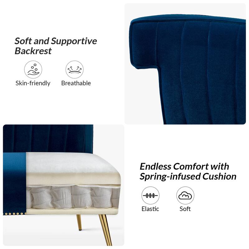 Aeneas 46"in. Modern Velvet Wingback Tufted Nailhead Trim Loveseat with Metal Adjustable Legs by HULALA HOME