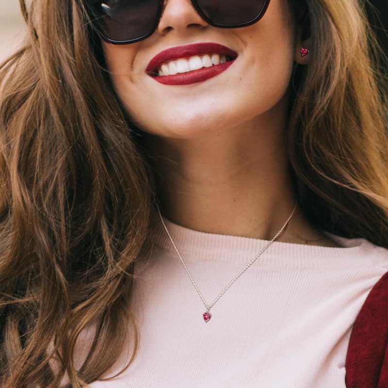 Miadora 3ct TGW Heart-Shape Created Ruby Set of Necklace and Earrings in Sterling Silver