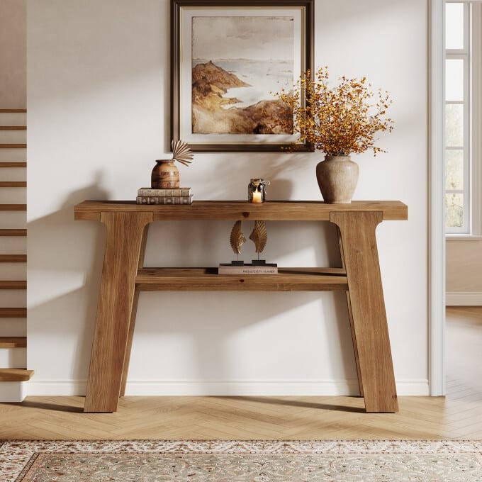 47'' Rustic Solid Wood Console Table, Small Entryway Table with Shelf