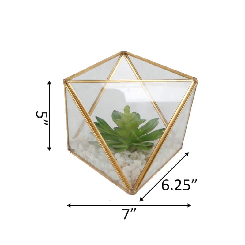 7" Glass Square Open Top Terrarium With Faux Succulents Garden, Md