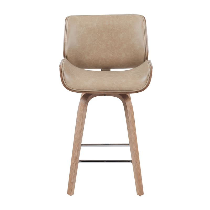 Tyler Mid-Century Swivel Bar Stool, Upholstered Counter Height Chair with Bentwood Legs