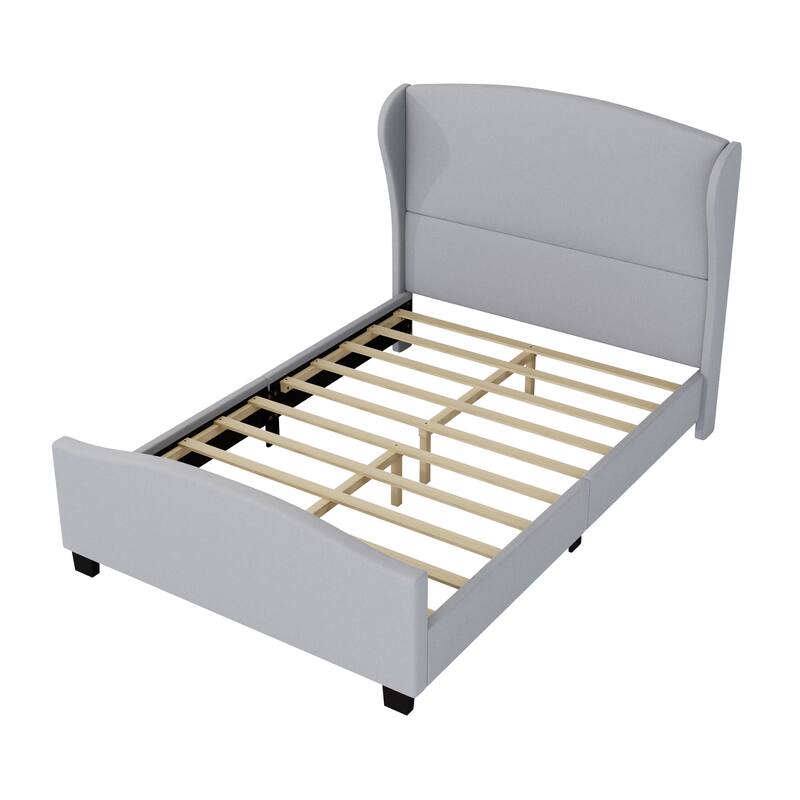 Roomfitters Full/Queen/King Size Upholstered Bed, Wingback Linen Frame, 51" High Headboard, No Box Spring Needed