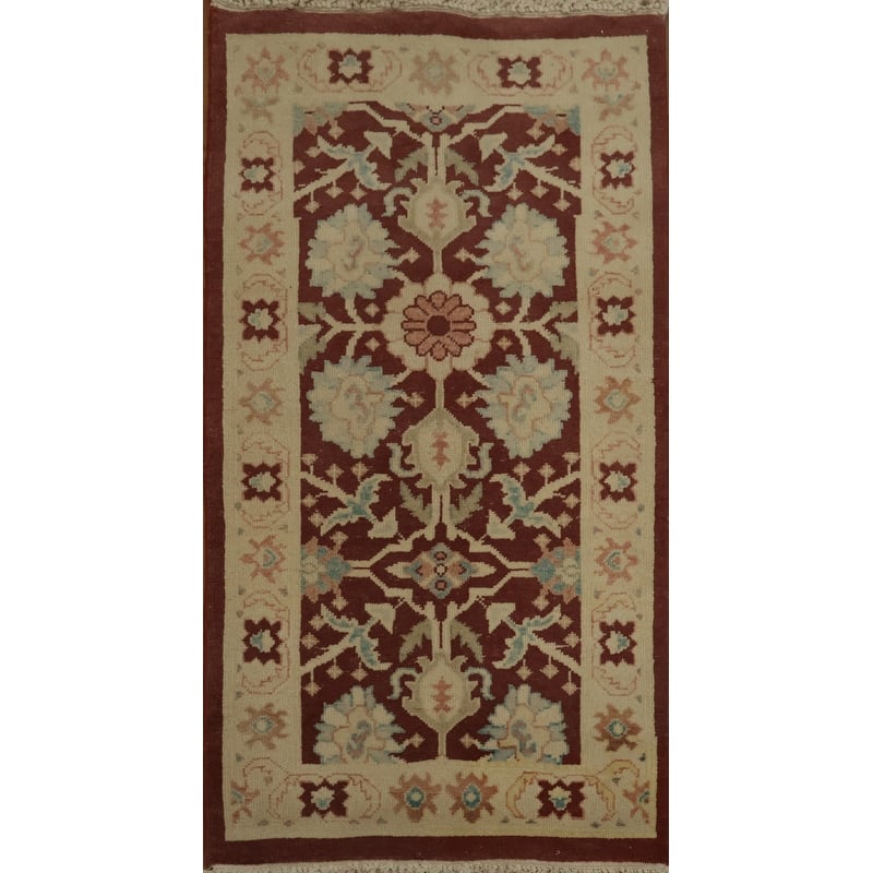 Hand Knotted Oriental 100% Wool Carpet Traditional All-Over Red Ziegler Area Rug - 3' 11'' X 2' 0''