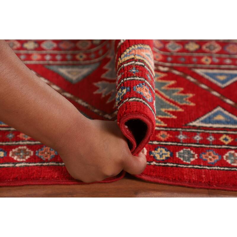 All-Over Red Kazak Oriental Area Rug Hand-Knotted Wool Carpet - 6'7" x 9'7"