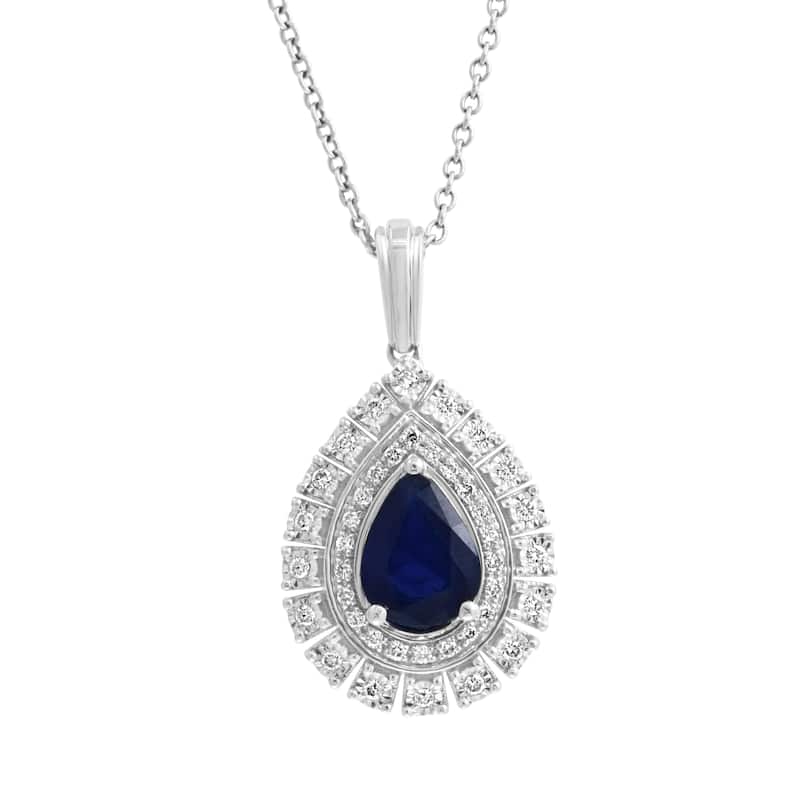 EFFY 14K Gold Diamond Natural Sapphire Pear Pendant Necklace