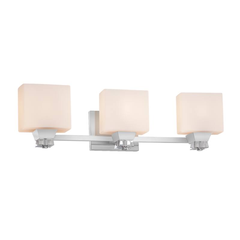 Justice Design Fusion Ardent 3-light Polished Chrome Bath Bar, Opal Rectangle Shade