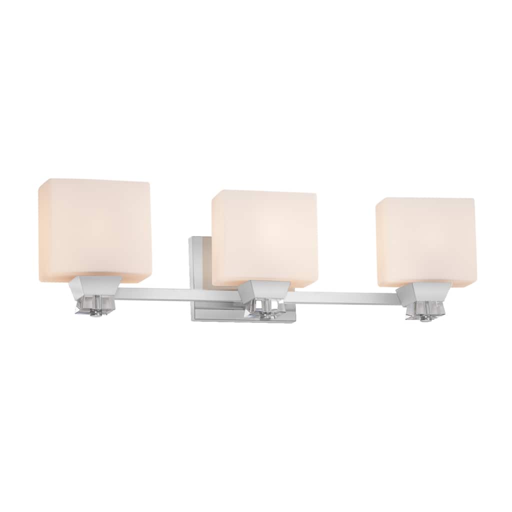 Justice Design Fusion Ardent 3-light Polished Chrome Bath Bar, Opal Rectangle Shade