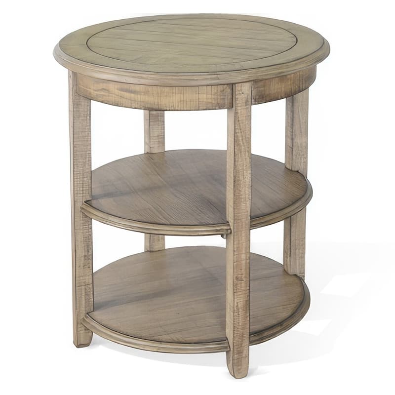 24 in. Light Brown Round Wood End Table, Sturdy Build End Side Table for Living Rooms