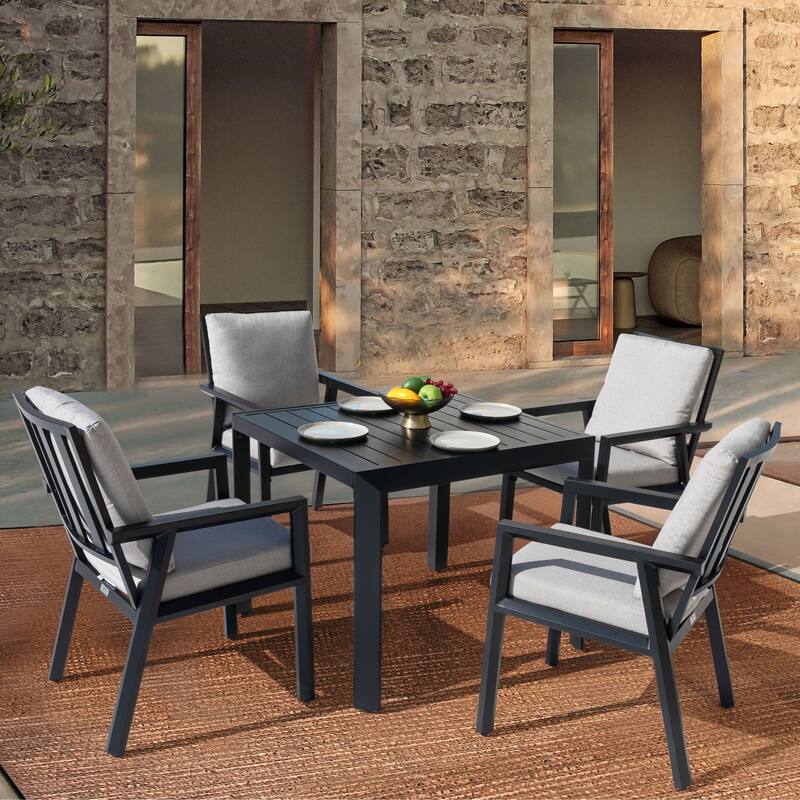 Outdoor 4-Piece Aluminum Dining Chairs with Gray Cushions