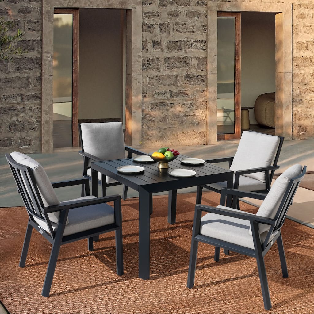 Outdoor 5-Piece Aluminum Dining Set with Soft Gray Cushions