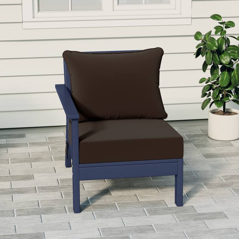 Birchwood All Weather HDPE Outdoor Patio Deep Seating Navy Blue Left Arm Facing Chair With Cushions (1-Piece) - Navy Blue/Brown