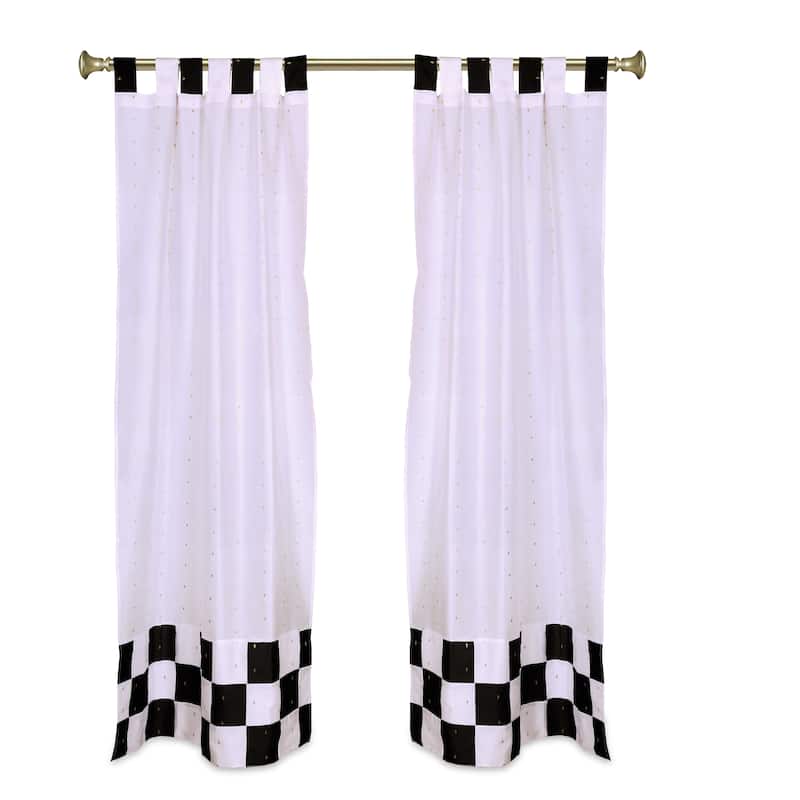 4 Pc Set Indian Sari Curtains & Cushion Covers Boho Tab Top Living Room Bedroom