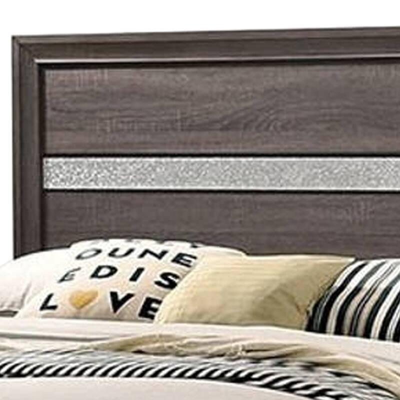 Panel Design Eastern King Bed with Silver Accents and Bracket Feet, Gray