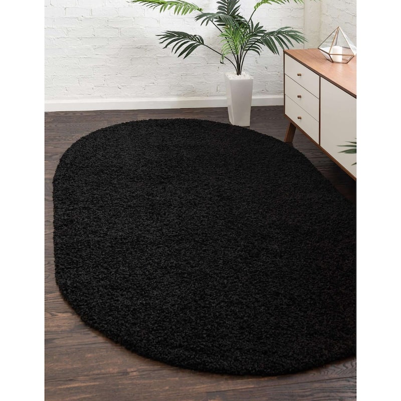Shag Laurian Collection Area Rug - 5'x8' Oval - Jet Black