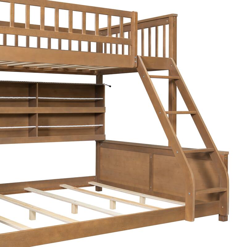 Full XL over Queen/Full over Full Bunk Bed with Integrated Shelving, Color-Changing Lights & Pegboard