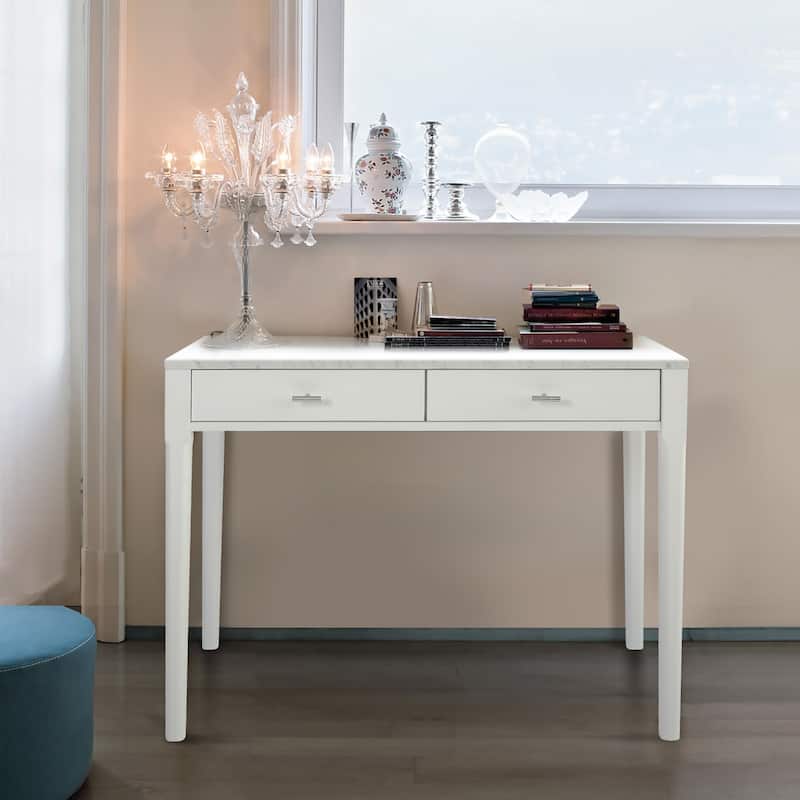 Meno 36" Rectangular Italian Carrara White Marble Console Table with Legs - White