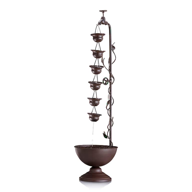 36-inch 6 Hanging Cup Tier Layered Floor Fountain