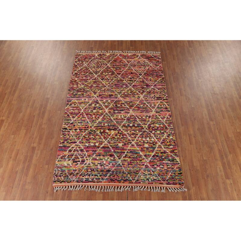 Trellis Moroccan Oriental Area Rug Hand-Knotted Wool Carpet - 6'1" x 9'6"