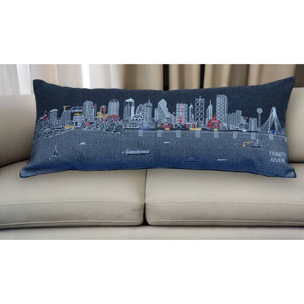 HomeRoots 35" Black Dallas Nighttime Skyline Lumbar Decorative Pillow