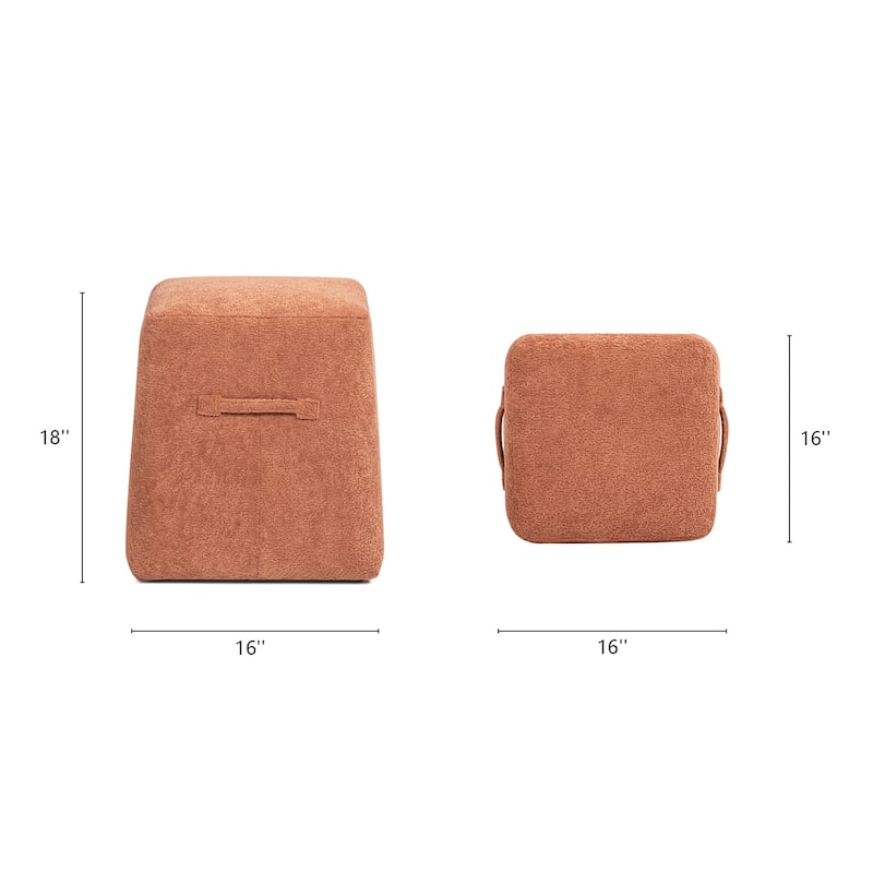 Oliver 16" Tapered Square Fleeced Teddy Boucle Upholstered Ottoman