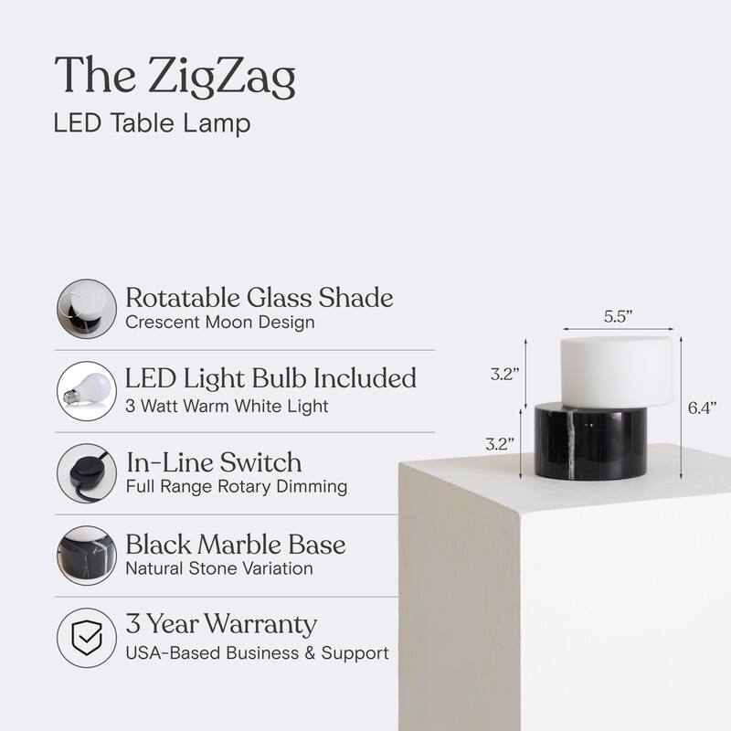 Brightech ZigZag LED Black Marble Modern Dimmable Bedside Nightstand Desk Lamp