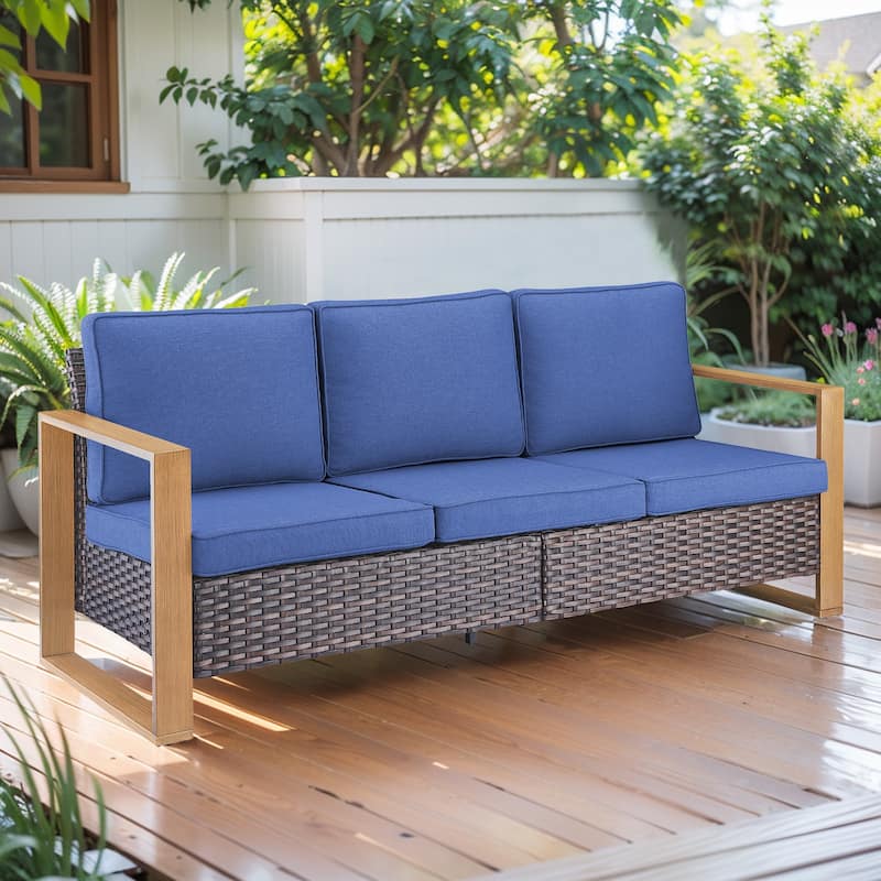 Gymojoy PE Wicker Patio Sofa Sectional Sets - Brown - Brown - Blue