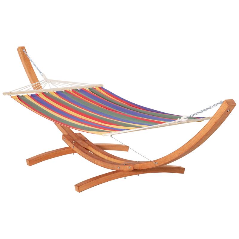 Outsunny 1-Person Hammock with Stand Set for Outside & Inside, 154" x 47" Wooden Frame, Cotton Fabric Bed, Safety Cords