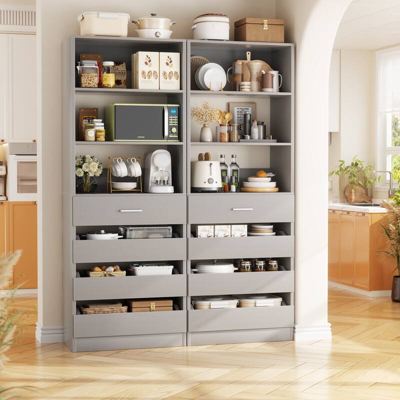 21.3'' W Closet System with 4 Wooden Drawers, 1.78FT Walk-in Closet Organizer Wardrobe with Adjustable Open Shelves