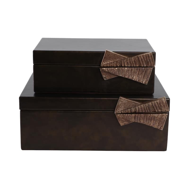 Faux Leather Storage Boxes with Metal Accents (Set of 2) - 9/11" Gray - 11" x 8" x 4"