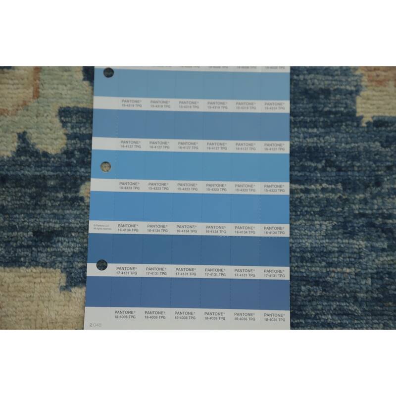 Hand Knotted Oriental 100% Wool Carpet Transitional All-Over Navy Blue & Blues Oushak Area Rug - 9' 9'' X 9' 5''