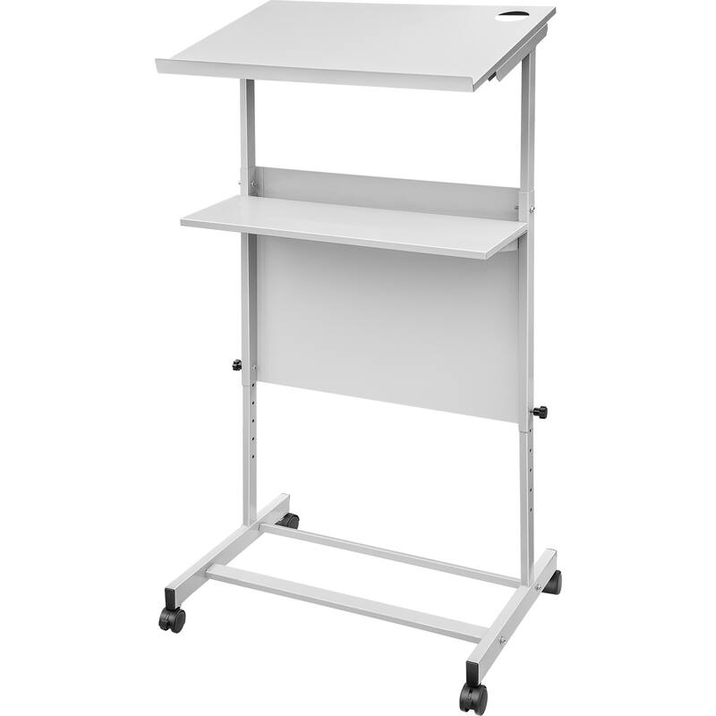 Stand Up Lectern, Height Adjustment Portable Pulpit, Lectern Podium with 4 Rolling Casters, Lower Storage Shelf - 40.6 inch to 53.1inch height