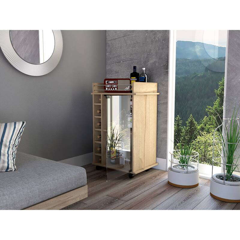 Dukat Bar Cart,Two Shelves, Six Built-in Wine Rack, Four Casters