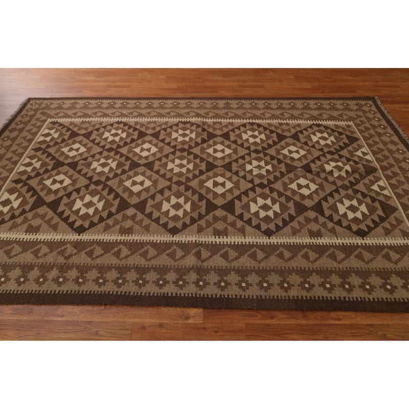 Geometric Kilim Oriental Tribal Area Rug Flat-woven Wool Carpet - 5'3" x 8'1"