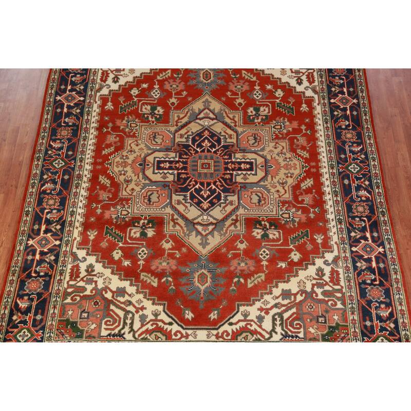Hand Knotted Oriental 100% Wool Carpet Traditional Medallion Oranges & Rust Heriz (serapi) Area Rug - 12' 1'' X 8' 10''